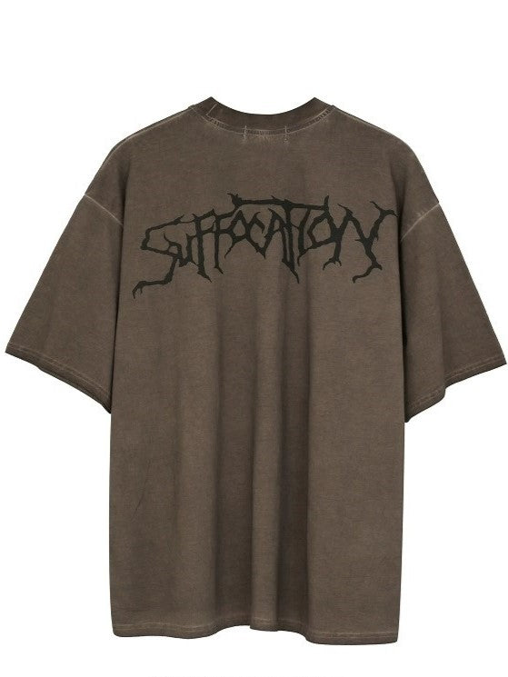 BROWN GRAPHIC T-SHIRT WITH ROUND NECK AND SHORT SLEEVE CASUAL COTTON SHORT