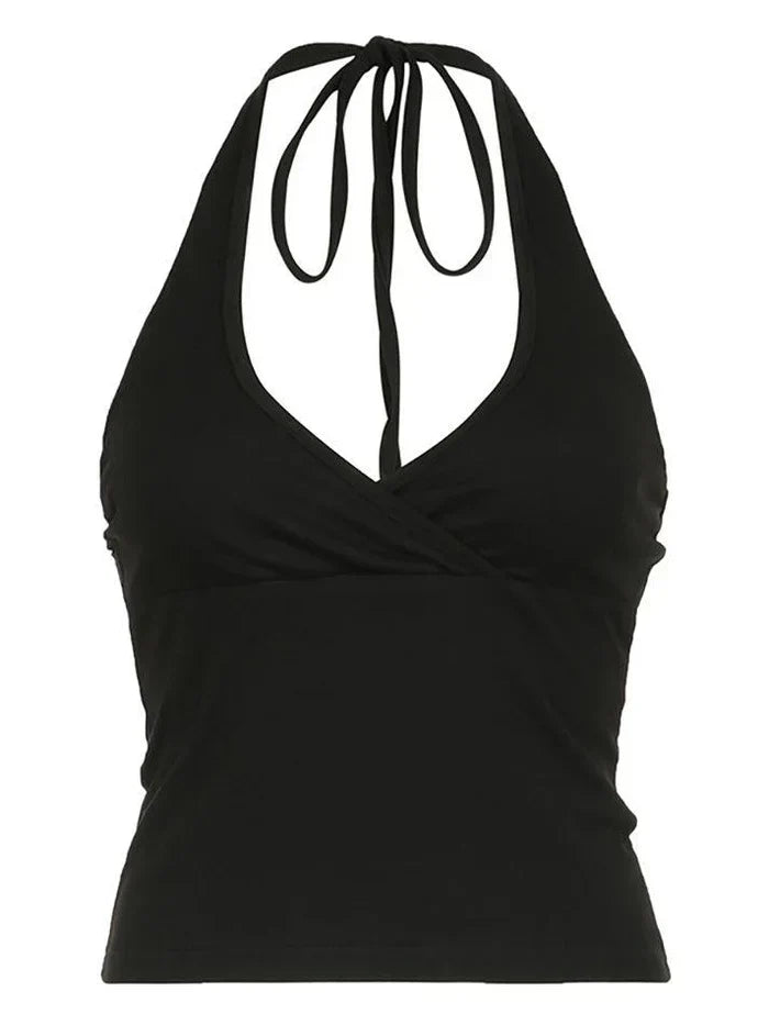 BROWN HALTER TOP WITH SNUG FIT HALTERNECK DESIGN