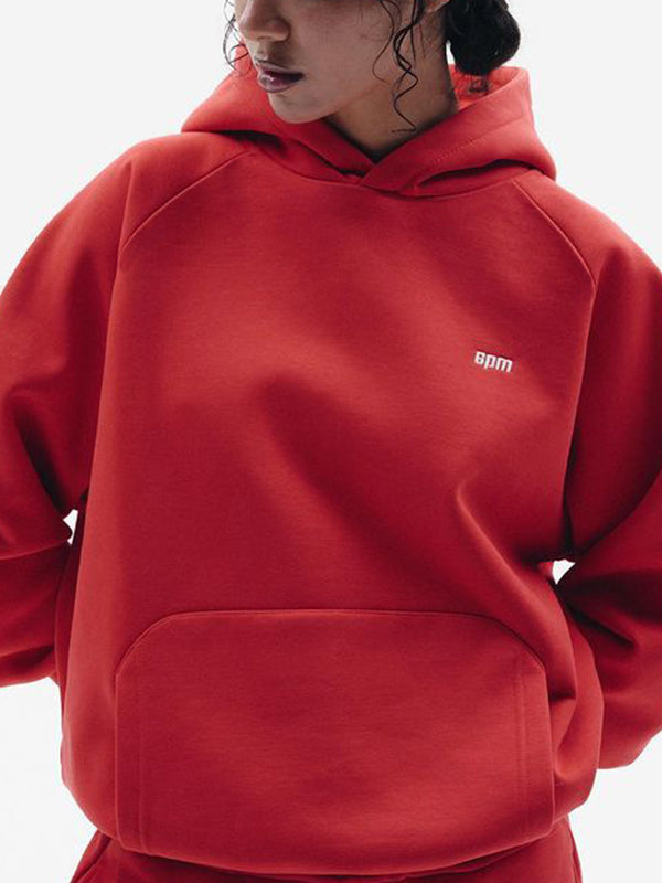 BROWN HOODED SWEATSHIRT WITH SOLID COLOR DESIGN