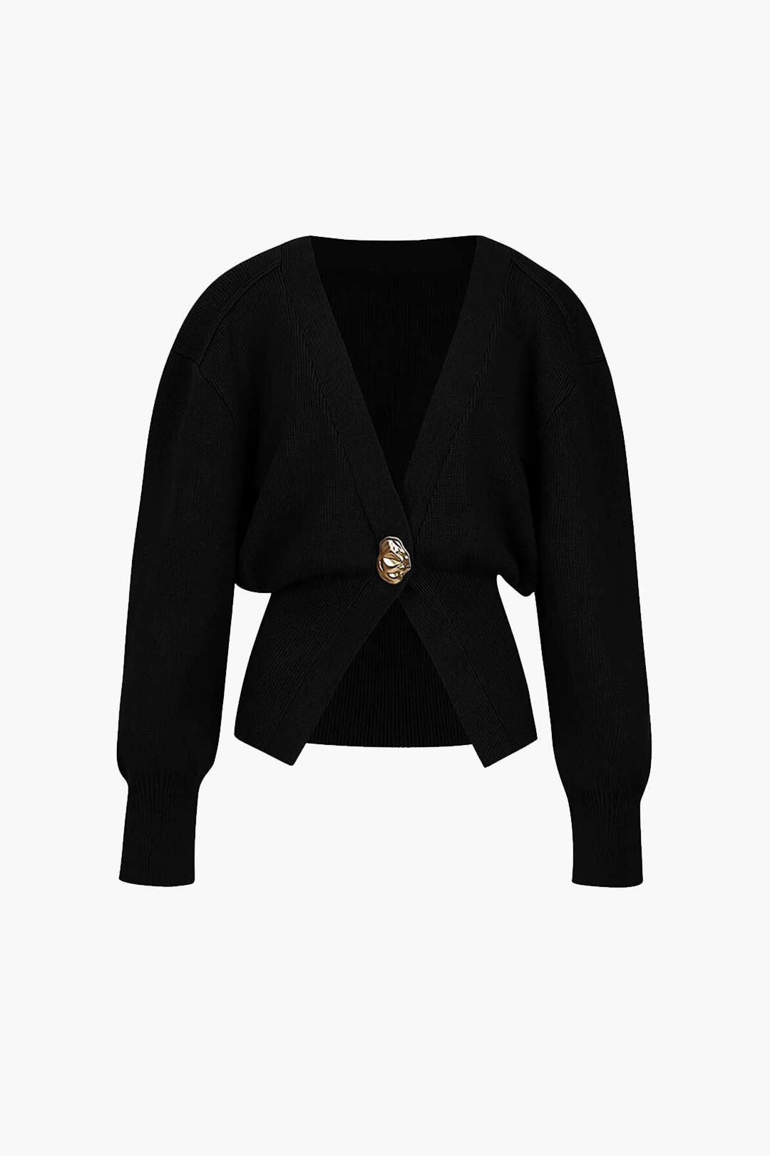 BROWN KNIT CARDIGAN WITH GOLD BUTTON V-NECK SWEATER CARDIGAN