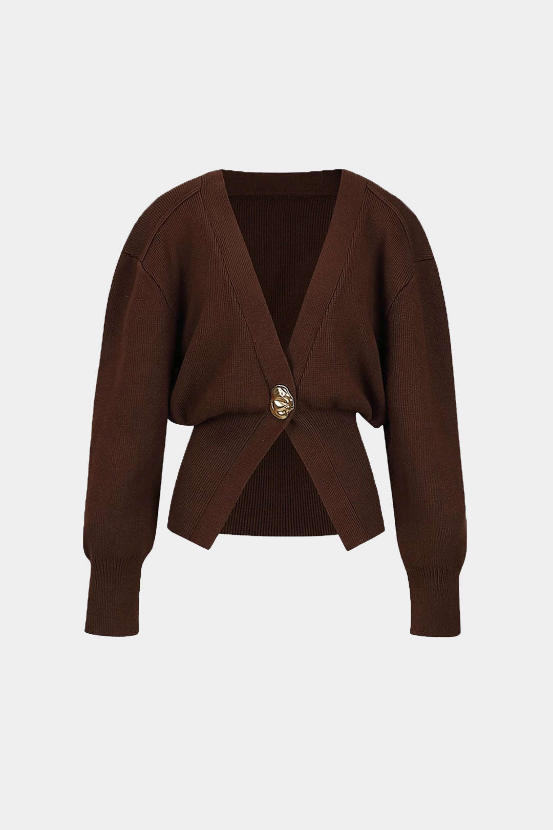 BROWN KNIT CARDIGAN WITH GOLD BUTTON V-NECK SWEATER CARDIGAN