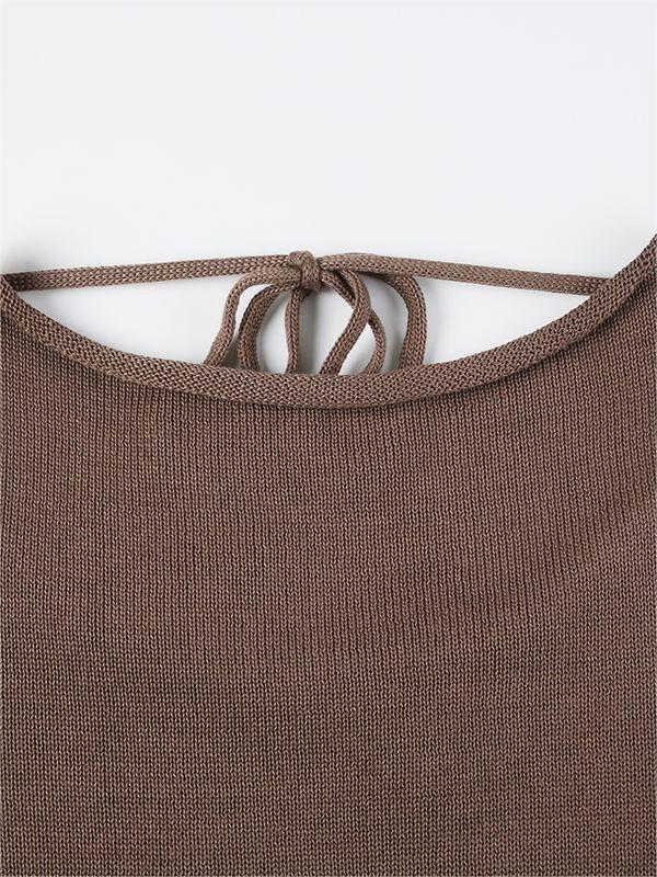 BROWN KNITTED SWEATER WITH BELL SLEEVES - LOOSE FIT DESIGN