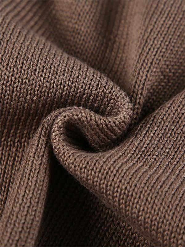 BROWN KNITTED SWEATER WITH BELL SLEEVES - LOOSE FIT DESIGN