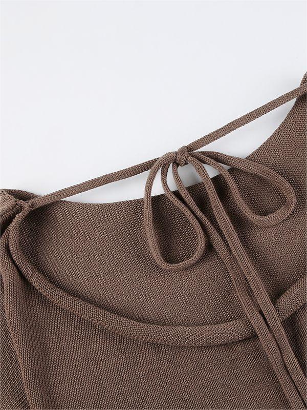 BROWN KNITTED SWEATER WITH BELL SLEEVES - LOOSE FIT DESIGN