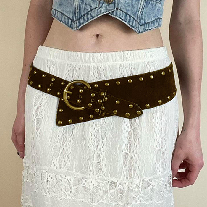 BROWN LEATHER BELT ANTIQUE GOLD STUDS