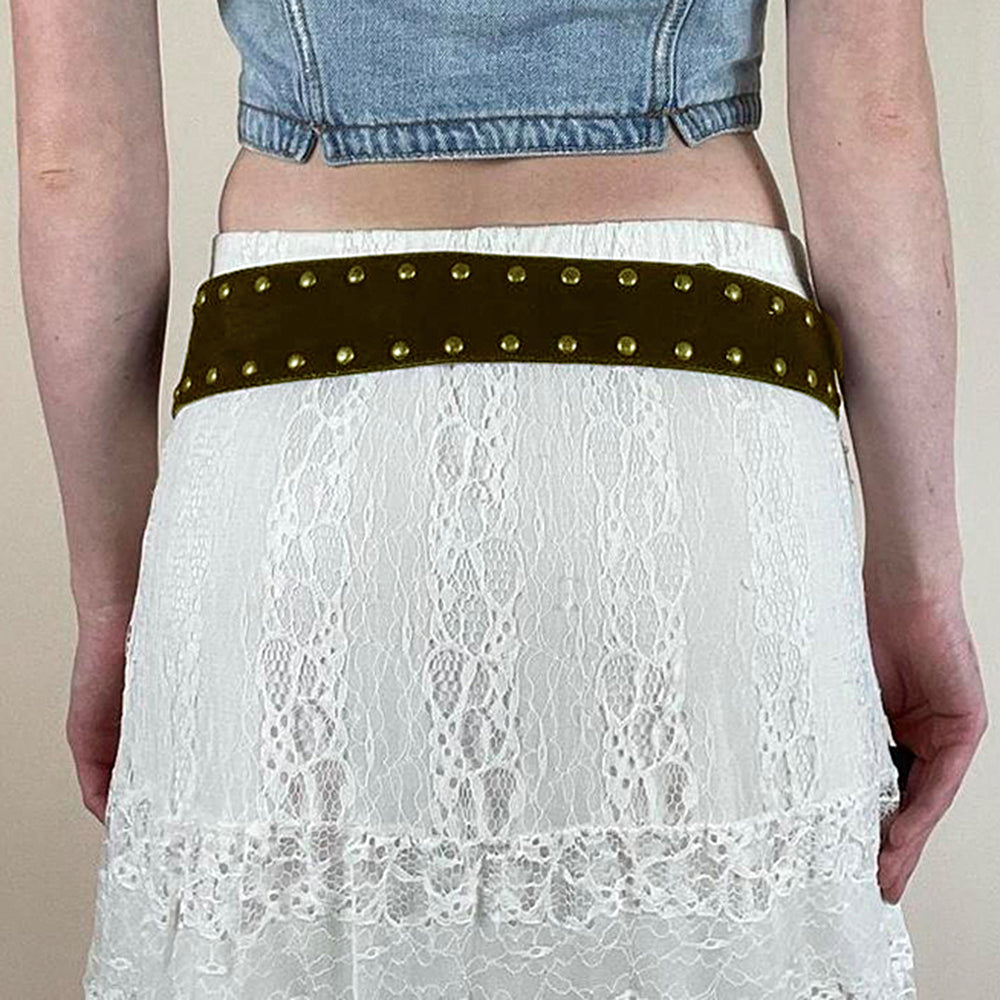 BROWN LEATHER BELT ANTIQUE GOLD STUDS
