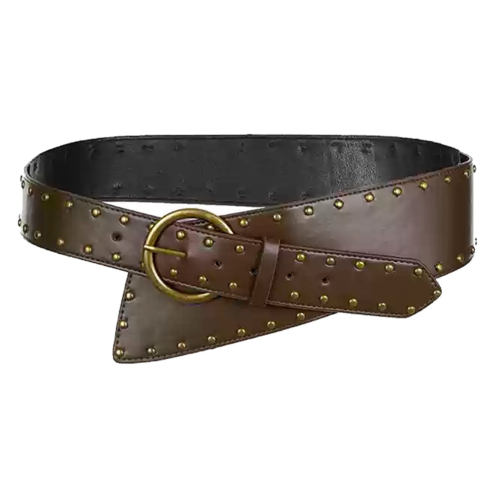 BROWN LEATHER BELT ANTIQUE GOLD STUDS