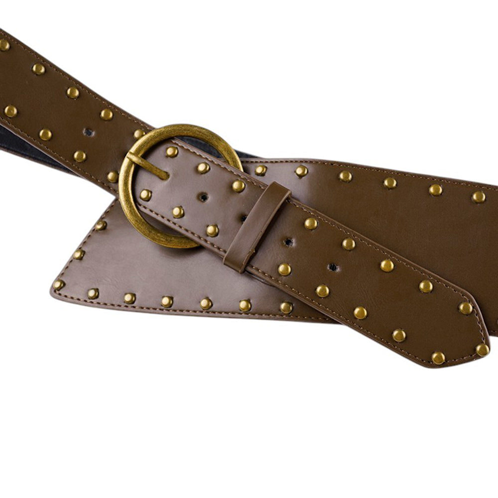 BROWN LEATHER BELT ANTIQUE GOLD STUDS