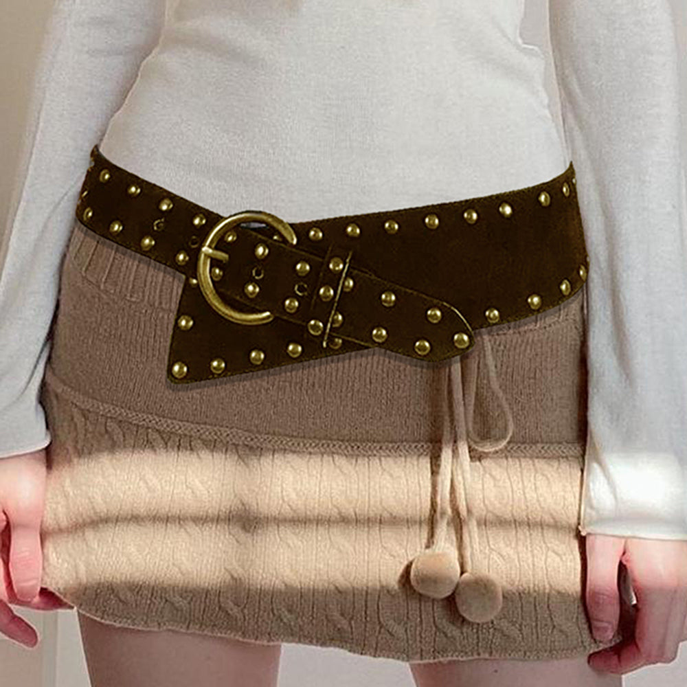 BROWN LEATHER BELT ANTIQUE GOLD STUDS