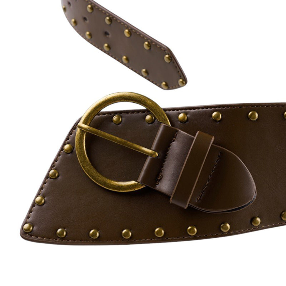 BROWN LEATHER BELT ANTIQUE GOLD STUDS