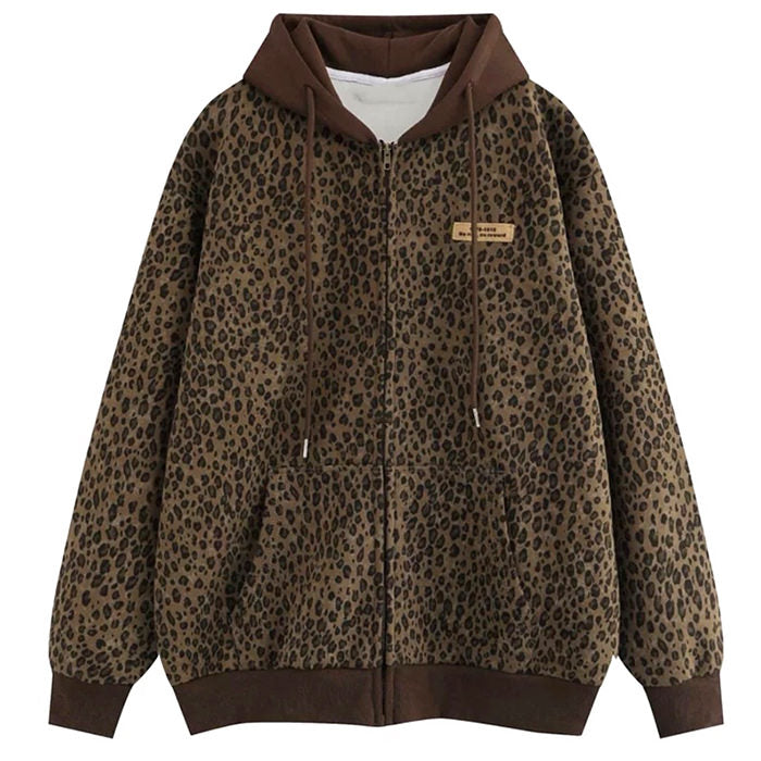 BROWN LEOPARD PRINT OVERSIZED HOODIE