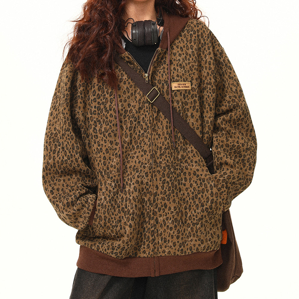 BROWN LEOPARD PRINT OVERSIZED HOODIE