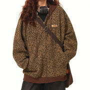 BROWN LEOPARD PRINT OVERSIZED HOODIE