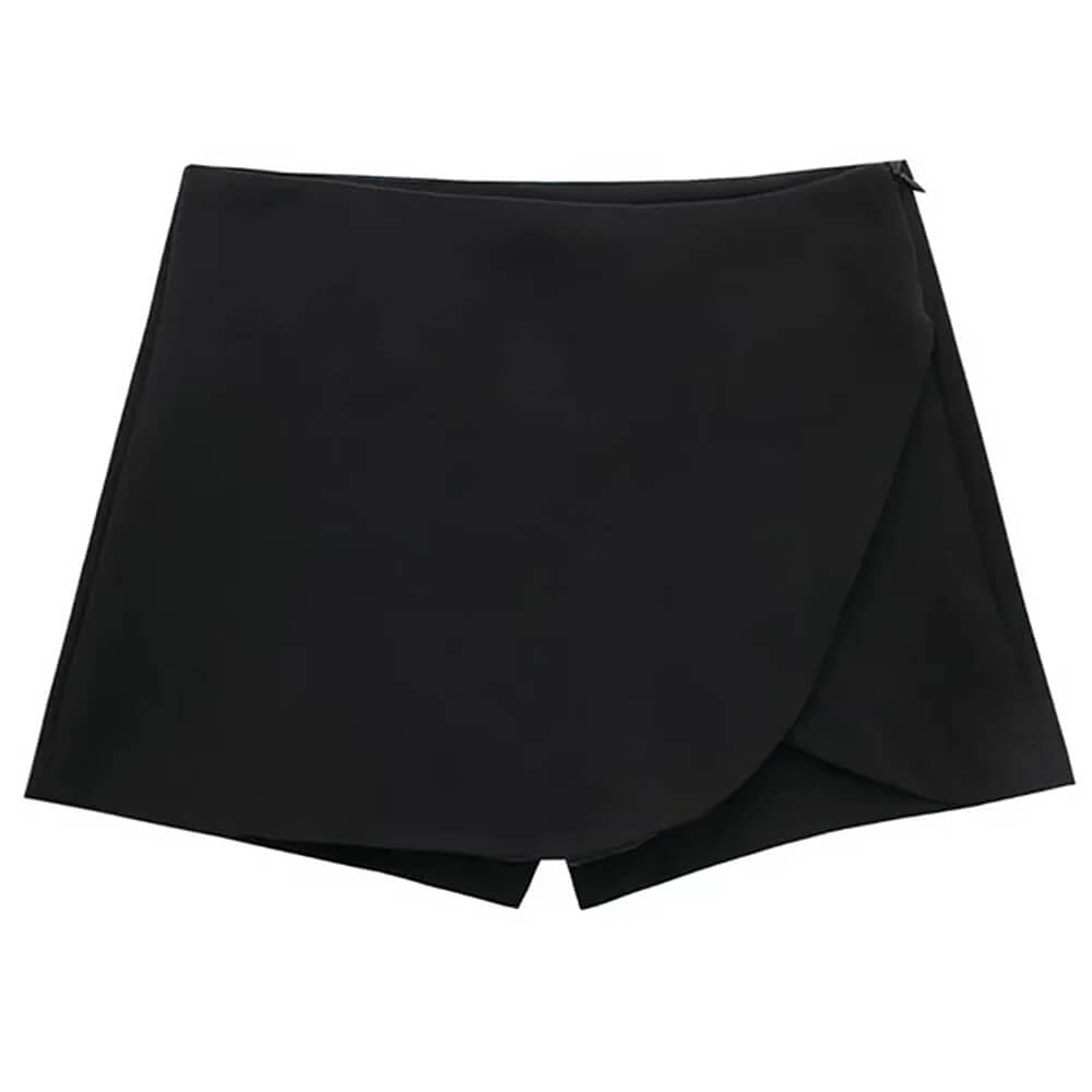 BROWN MINI SKORT ASYMMETRICAL OVERLAY HIDDEN SHORTS