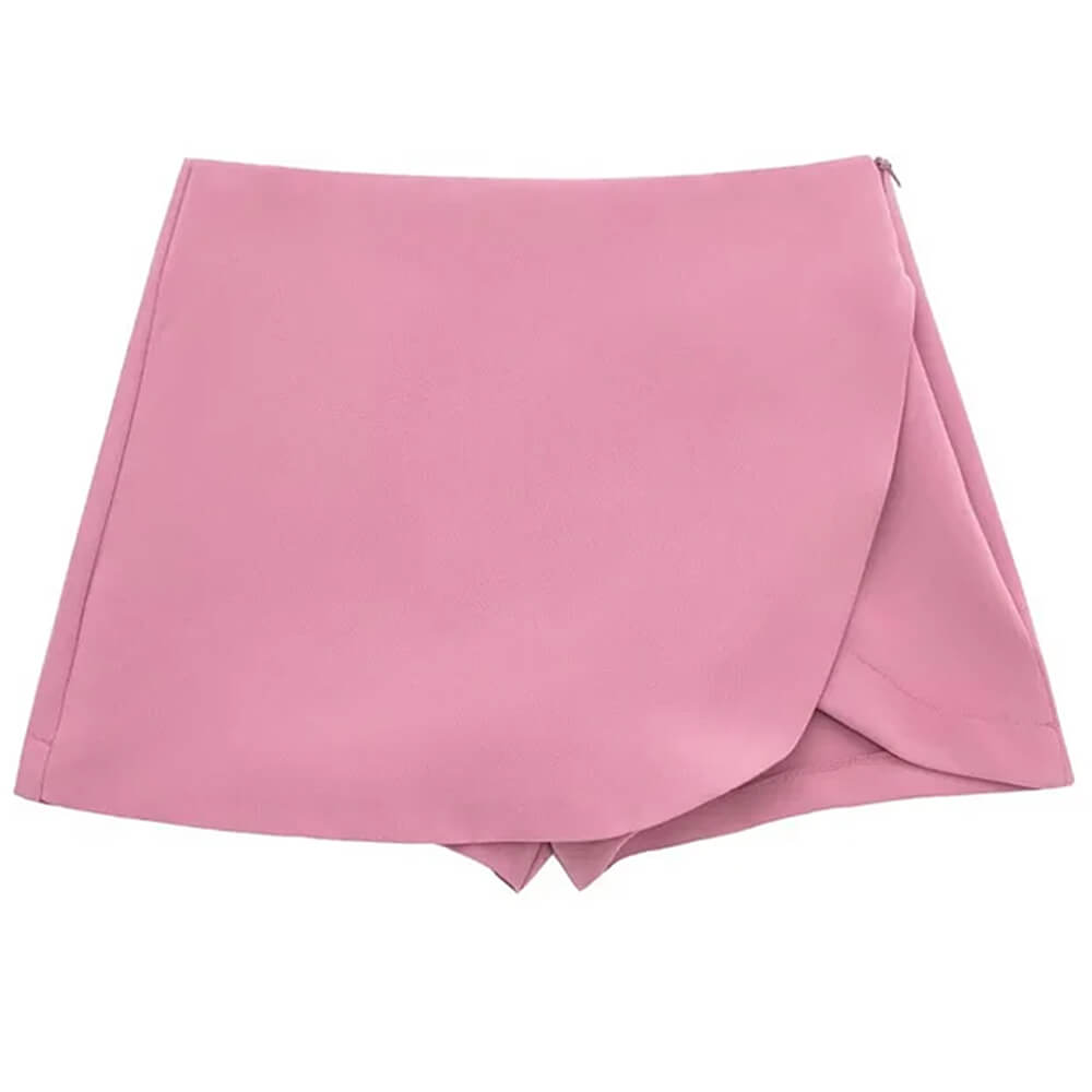 BROWN MINI SKORT ASYMMETRICAL OVERLAY HIDDEN SHORTS