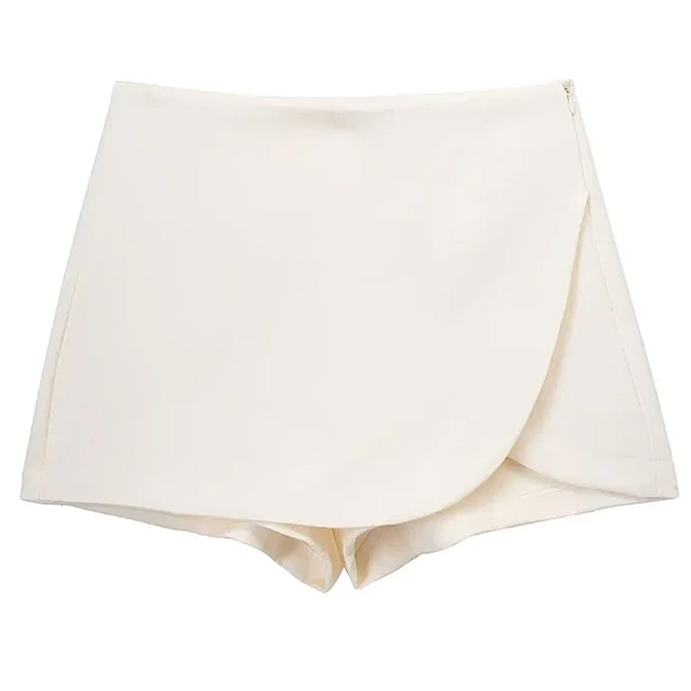 BROWN MINI SKORT ASYMMETRICAL OVERLAY HIDDEN SHORTS