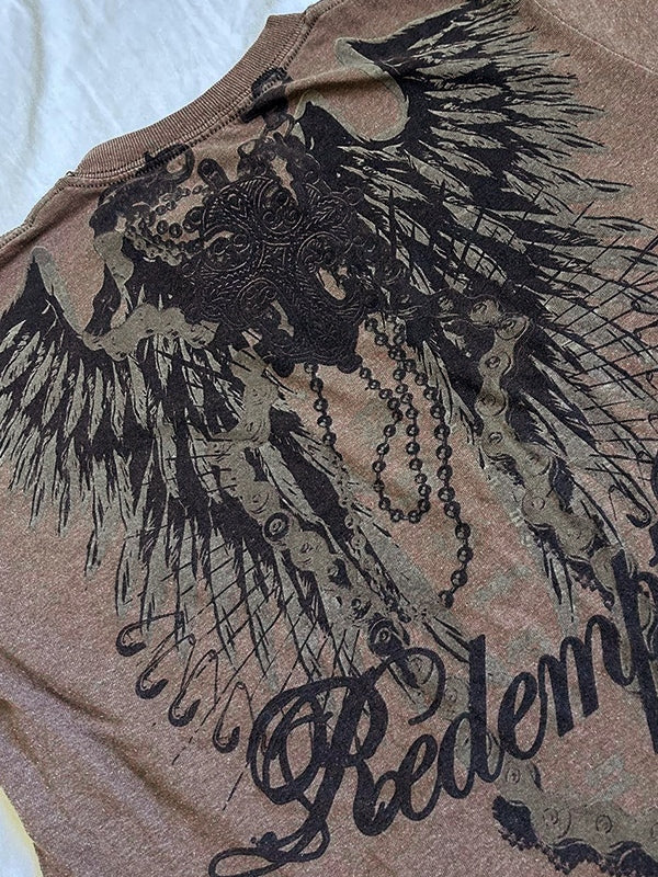 BROWN OVERSIZE SHORT GRAPHIC T-SHIRT
