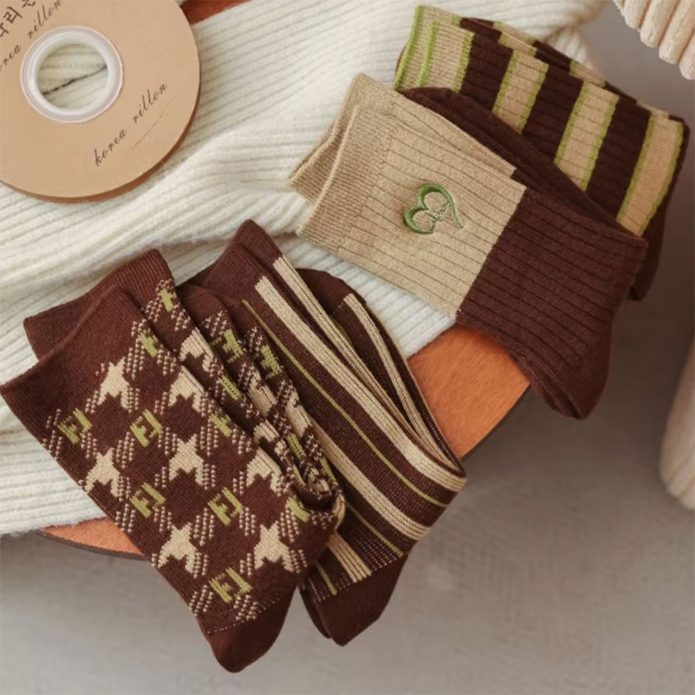 BROWN PATTERNED COZY SOCKS FREE SIZE FOUR PACK