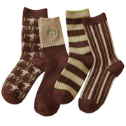 BROWN PATTERNED COZY SOCKS FREE SIZE FOUR PACK