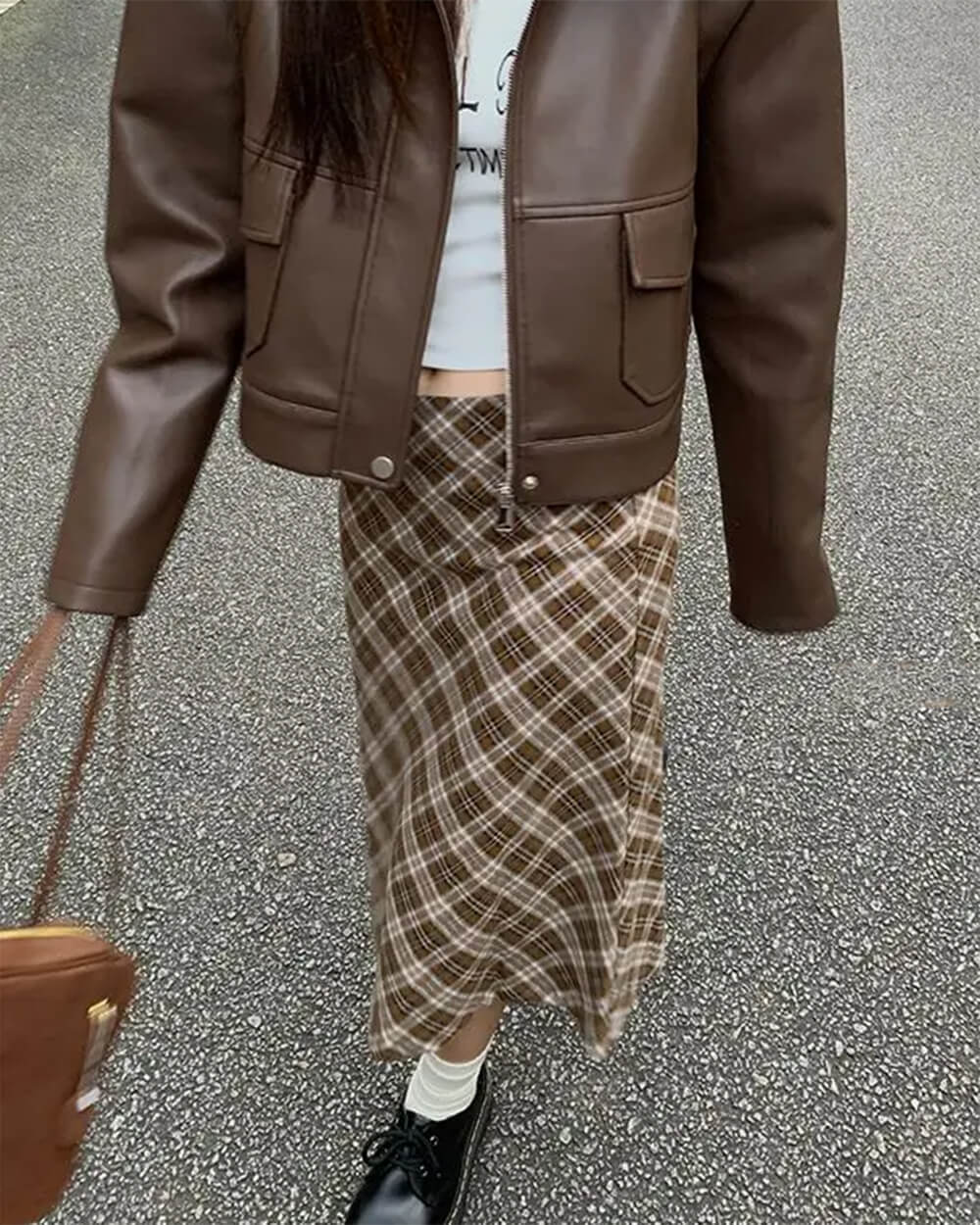 BROWN PLAID MIDI SKIRT CLASSIC PLAID MIDI