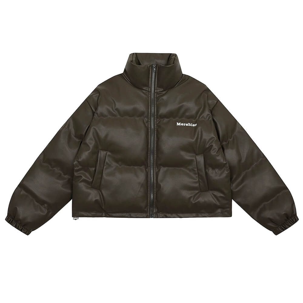 BROWN PUFFER JACKET: CHOCOLATE BROWN PUFFER