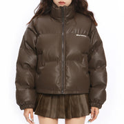 BROWN PUFFER JACKET: CHOCOLATE BROWN PUFFER
