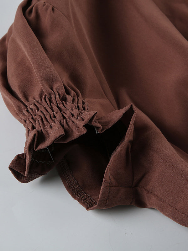 BROWN SHORT-SLEEVED BUTTON-DOWN SHIRT SLIM FIT VINTAGE CASUAL