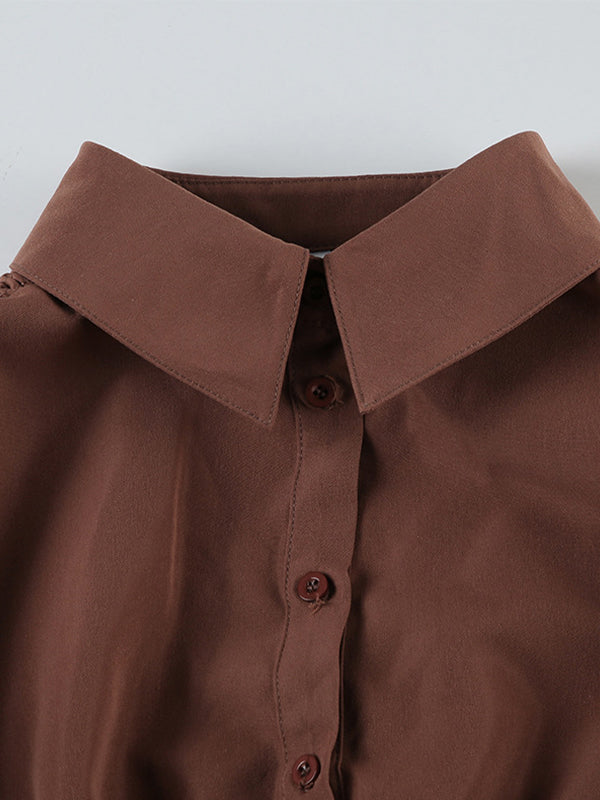 BROWN SHORT-SLEEVED BUTTON-DOWN SHIRT SLIM FIT VINTAGE CASUAL