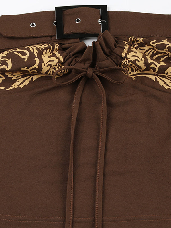 BROWN STRAPLESS TOP WITH GOLD FLORAL ACCENTS CASUAL LOOSE FIT