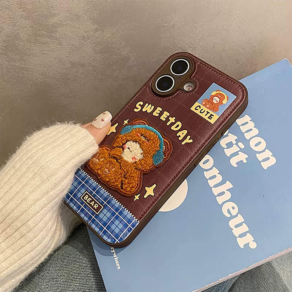 BROWN TEDDY BEAR EMBROIDERY IPHONE CASE