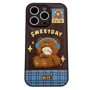 BROWN TEDDY BEAR EMBROIDERY IPHONE CASE