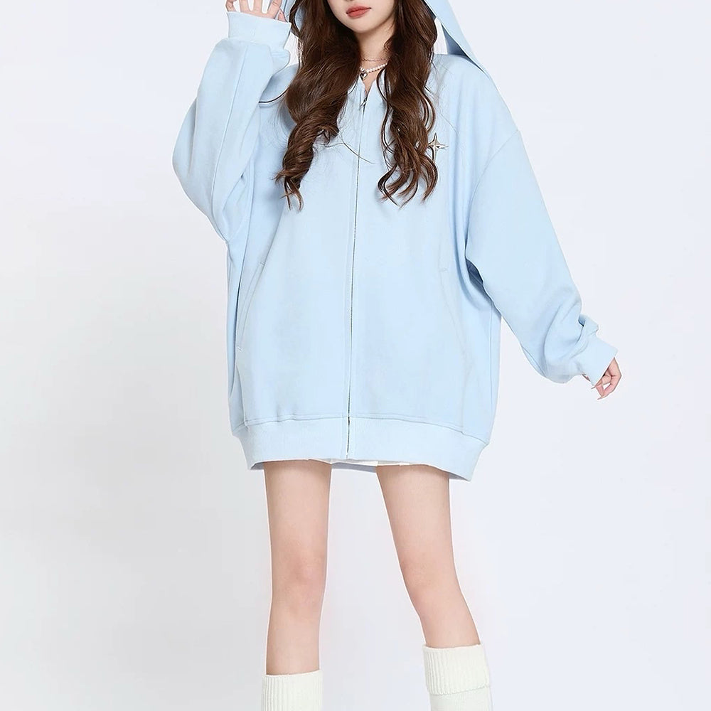 BUNNY HOODIE STAR GIRL AESTHETIC ZIP-UP