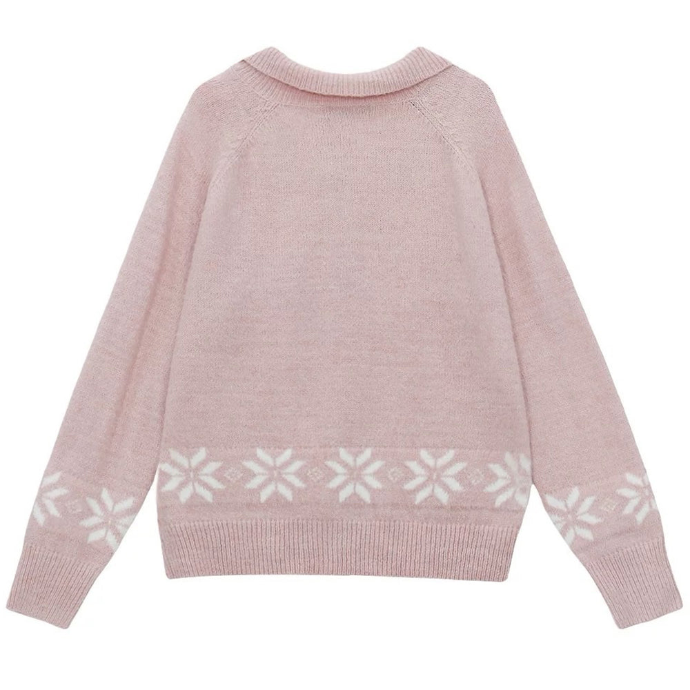 BUNNY SNOWFLAKE CARDIGAN ADORABLE BUNNY CHARMING PINK KNIT