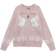 BUNNY SNOWFLAKE CARDIGAN ADORABLE BUNNY CHARMING PINK KNIT
