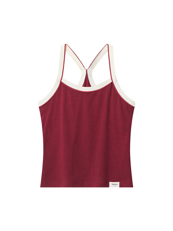 BURGUNDY HALTER TOP WITH CREAM TRIM COMFORTABLE COTTON SLEEVELESS TANK