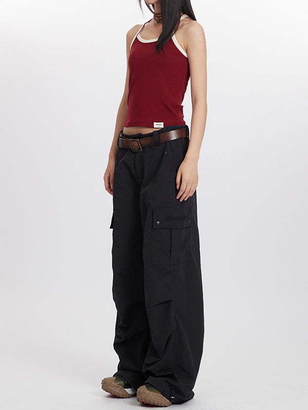BURGUNDY HALTER TOP WITH CREAM TRIM COMFORTABLE COTTON SLEEVELESS TANK