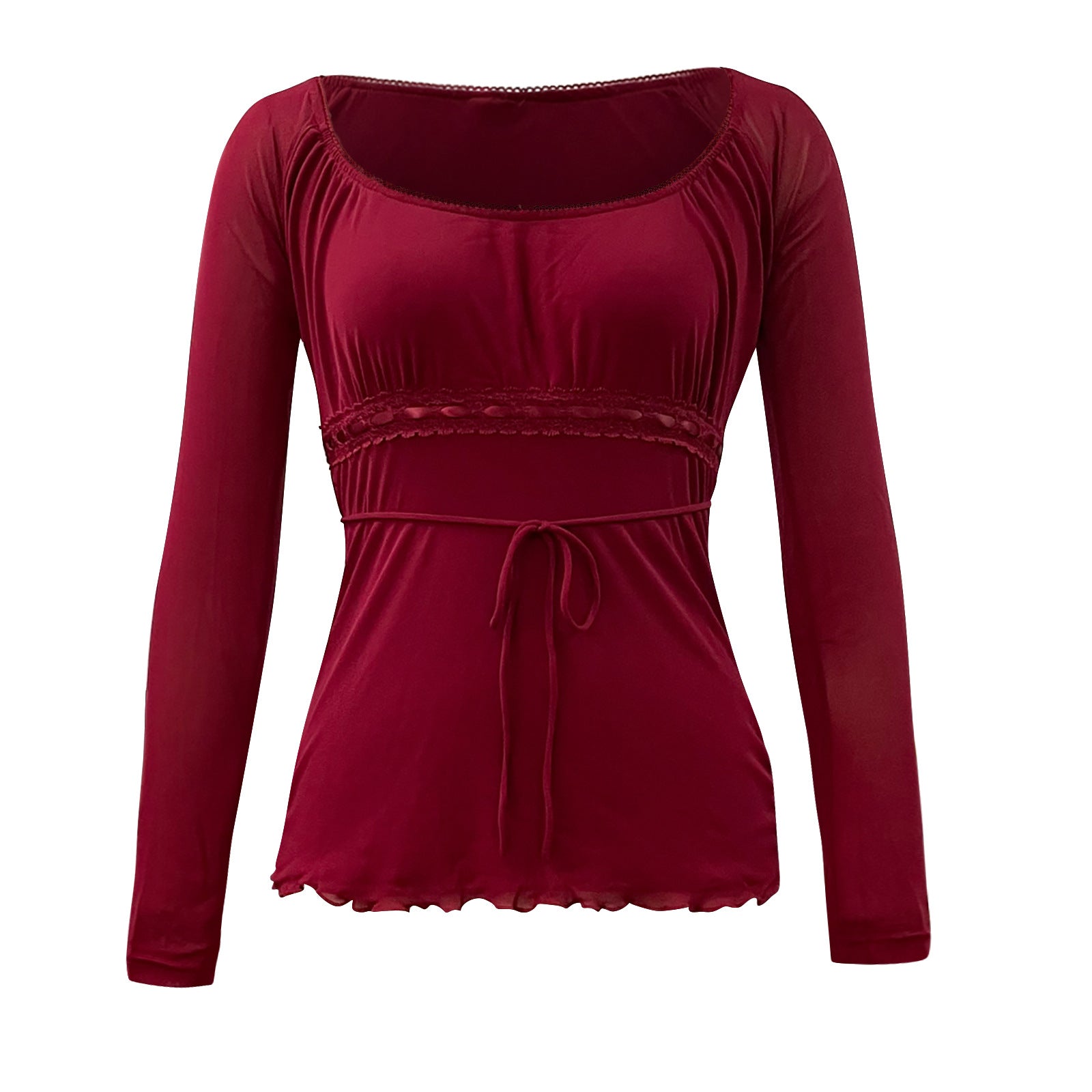 BURGUNDY LONG-SLEEVED PEASANT TOP IN VINTAGE COTTON BLEND