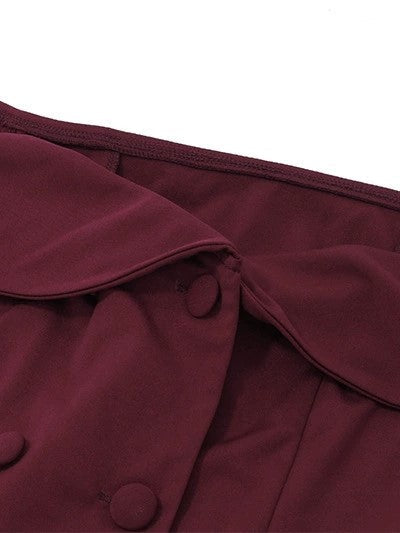 BURGUNDY OFF-THE-SHOULDER BLAZER DRESS CHIC OFF-SHOULDER DOUBLE BREASTED