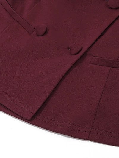 BURGUNDY OFF-THE-SHOULDER BLAZER DRESS WITH CASUAL VINTAGE STYLE