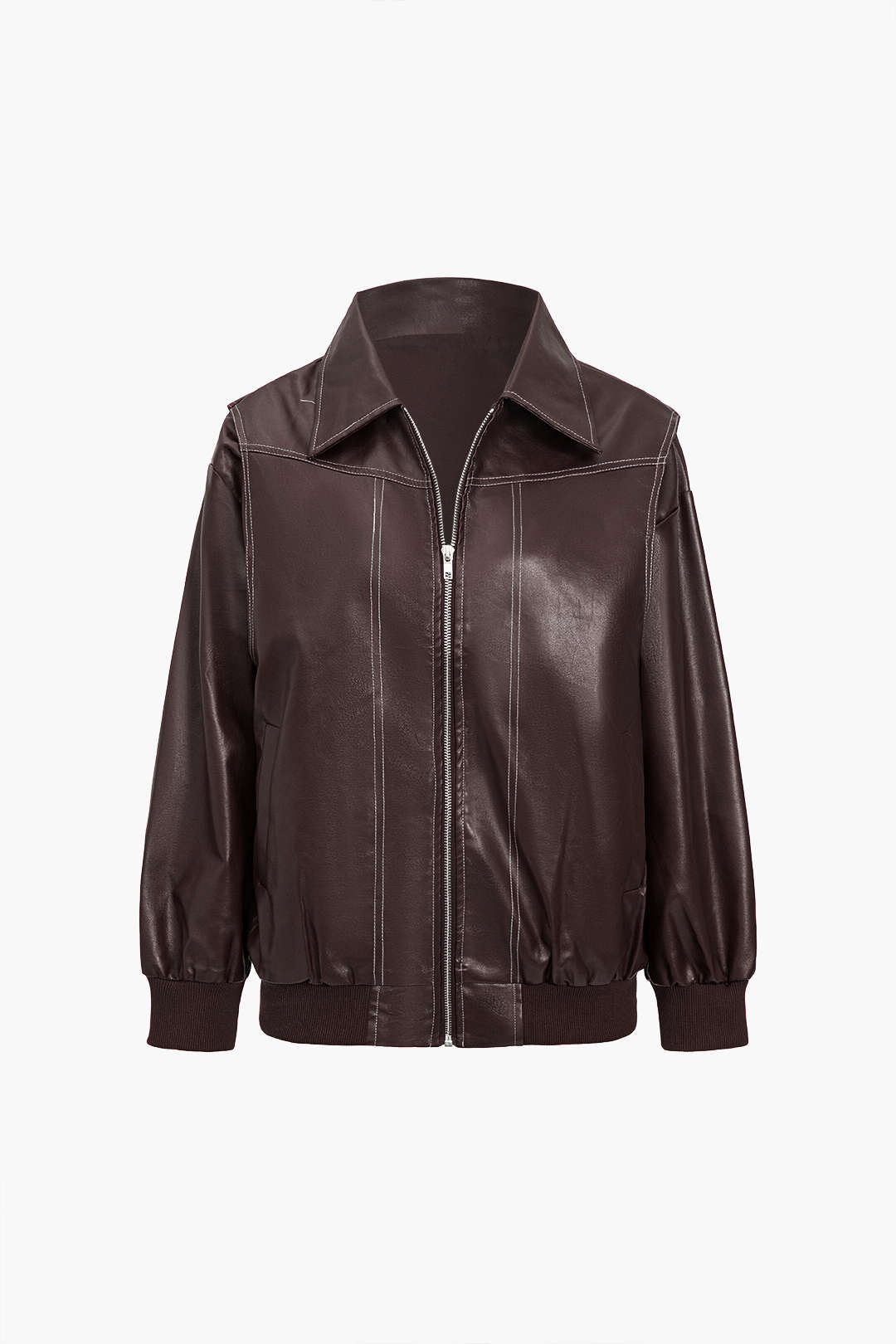 BURGUNDY OVERSIZED JACKET WITH WHITE STITCHING 90S STYLE SOLID COLOR