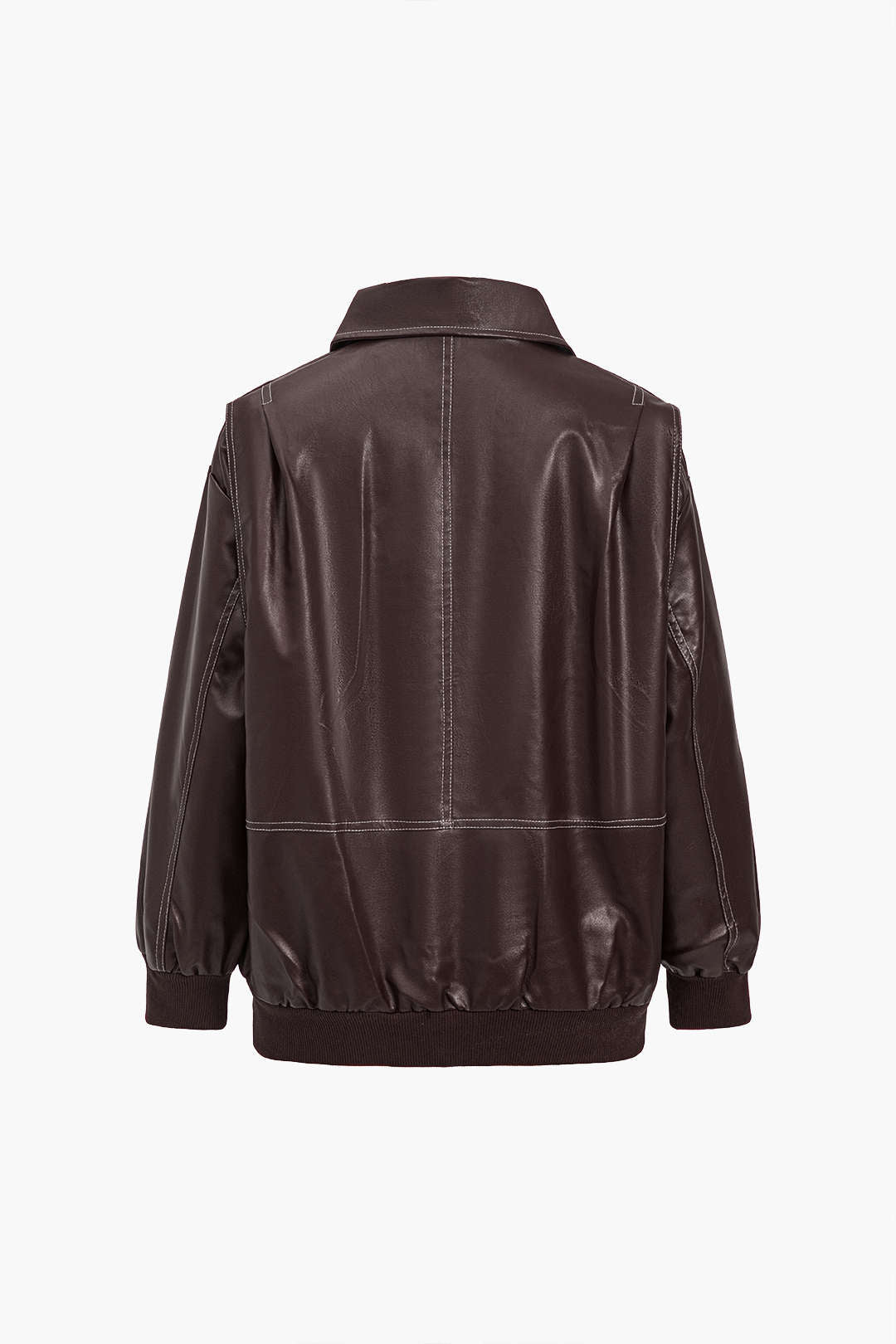 BURGUNDY OVERSIZED JACKET WITH WHITE STITCHING 90S STYLE SOLID COLOR