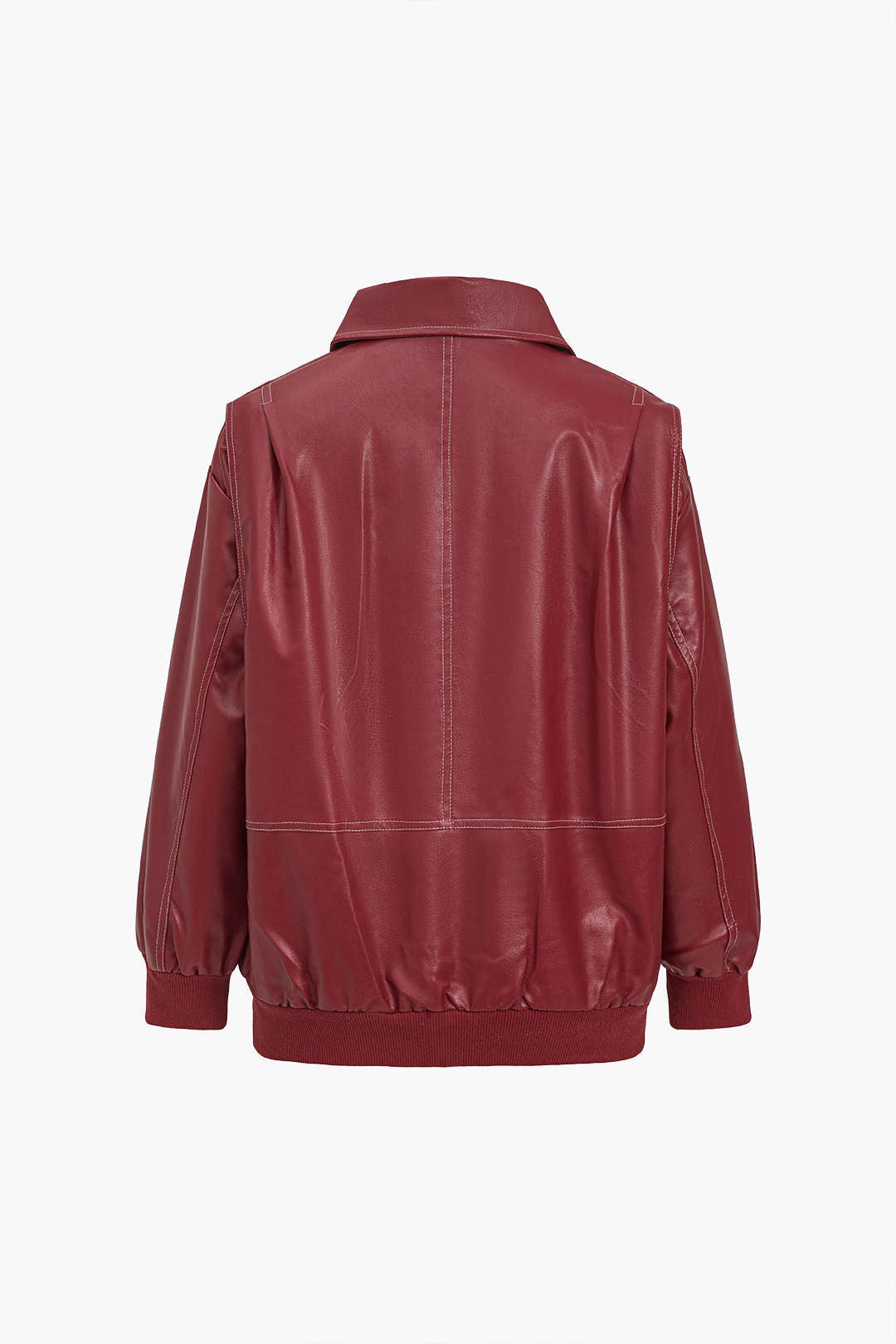 BURGUNDY OVERSIZED JACKET WITH WHITE STITCHING 90S STYLE SOLID COLOR