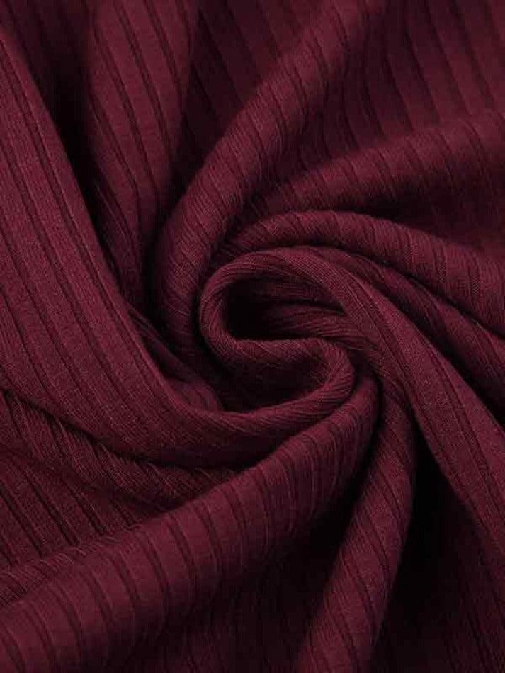 BURGUNDY RIBBED LONG-SLEEVE TOP WITH LACE TRIM Y2K RED KNIT