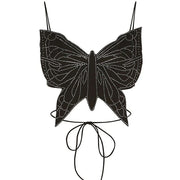 BUTTERFLY BEADED CROP TOP FLORAL BLACK