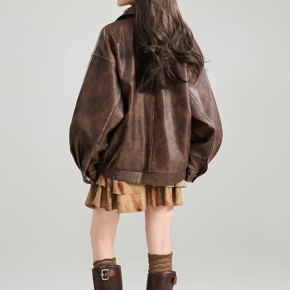 BUTTERFLY BROWN LEATHER JACKET GRUNGE AESTHETIC