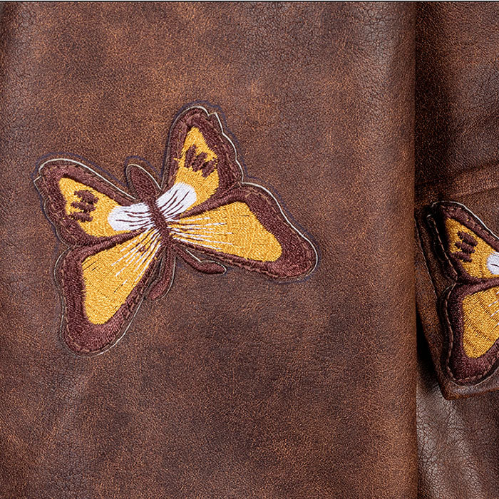 BUTTERFLY BROWN LEATHER JACKET GRUNGE AESTHETIC