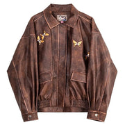 BUTTERFLY BROWN LEATHER JACKET GRUNGE AESTHETIC
