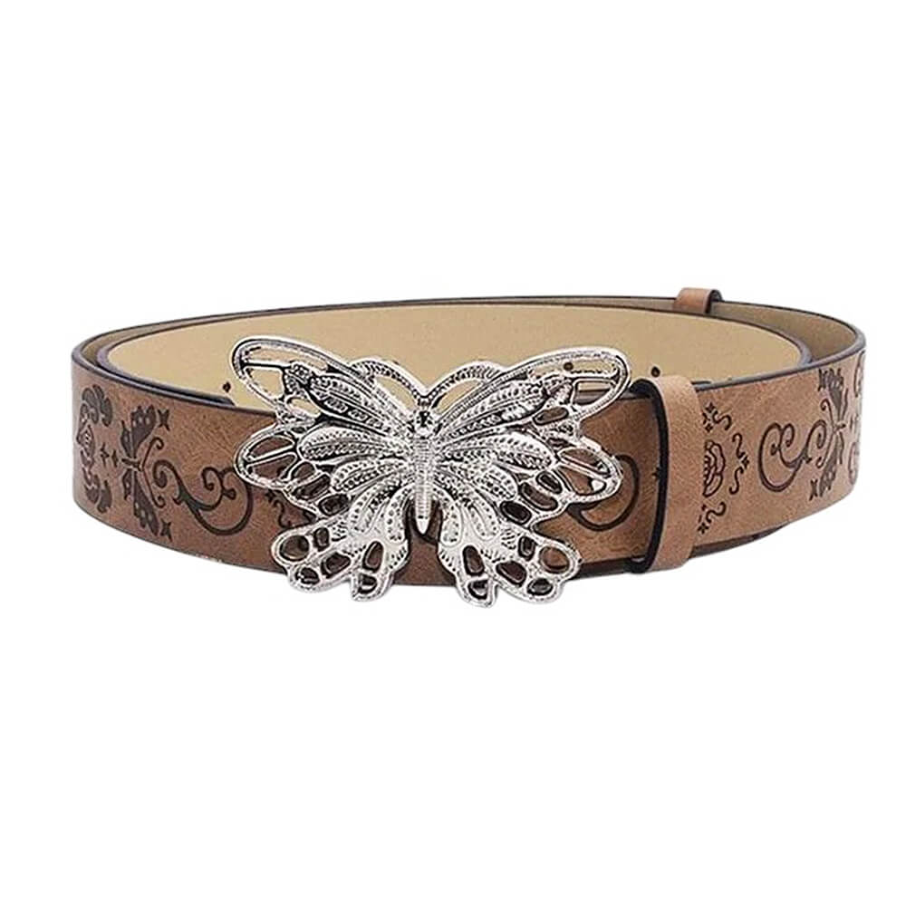 BUTTERFLY BUCKLE BROWN VEGAN LEATHER BELT