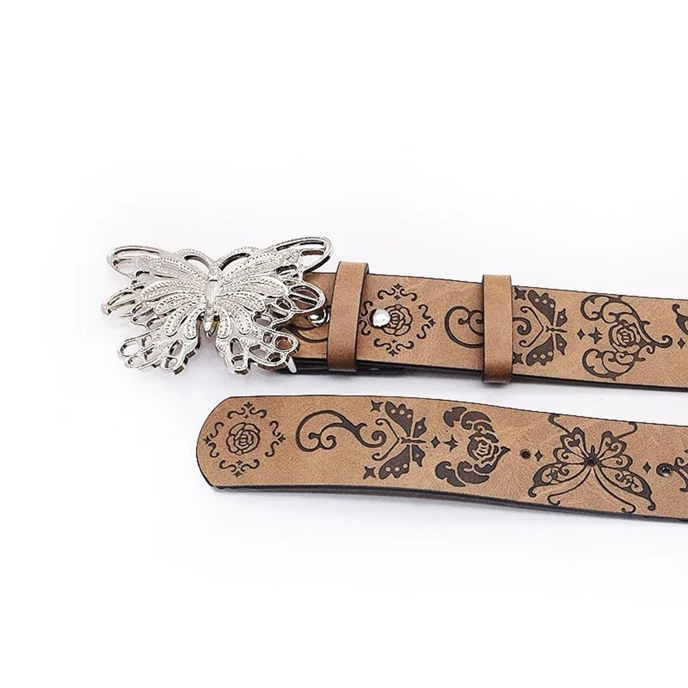 BUTTERFLY BUCKLE BROWN VEGAN LEATHER BELT