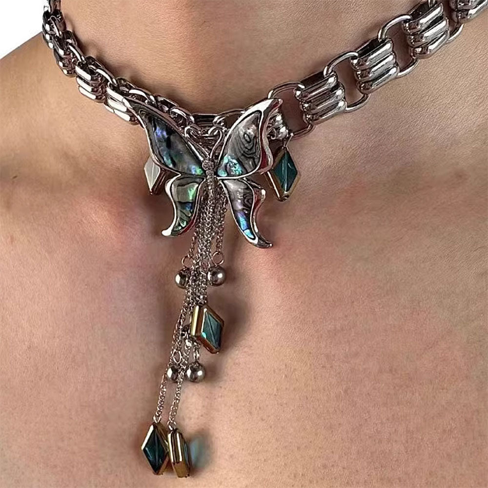 BUTTERFLY CHOKER: BLUE DIAMOND AESTHETIC BUTTERFLY NECKLACE